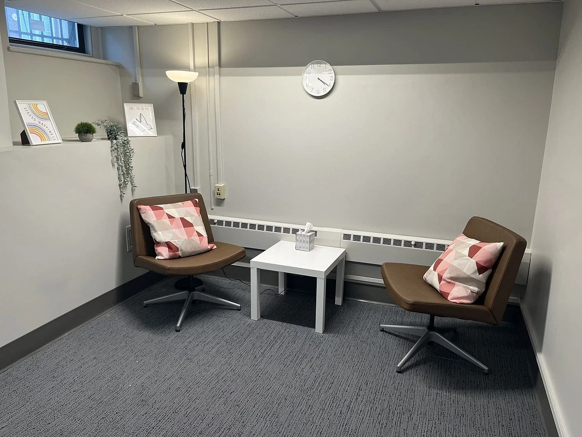 A Peer Counseling room in the basement of the Rush Building