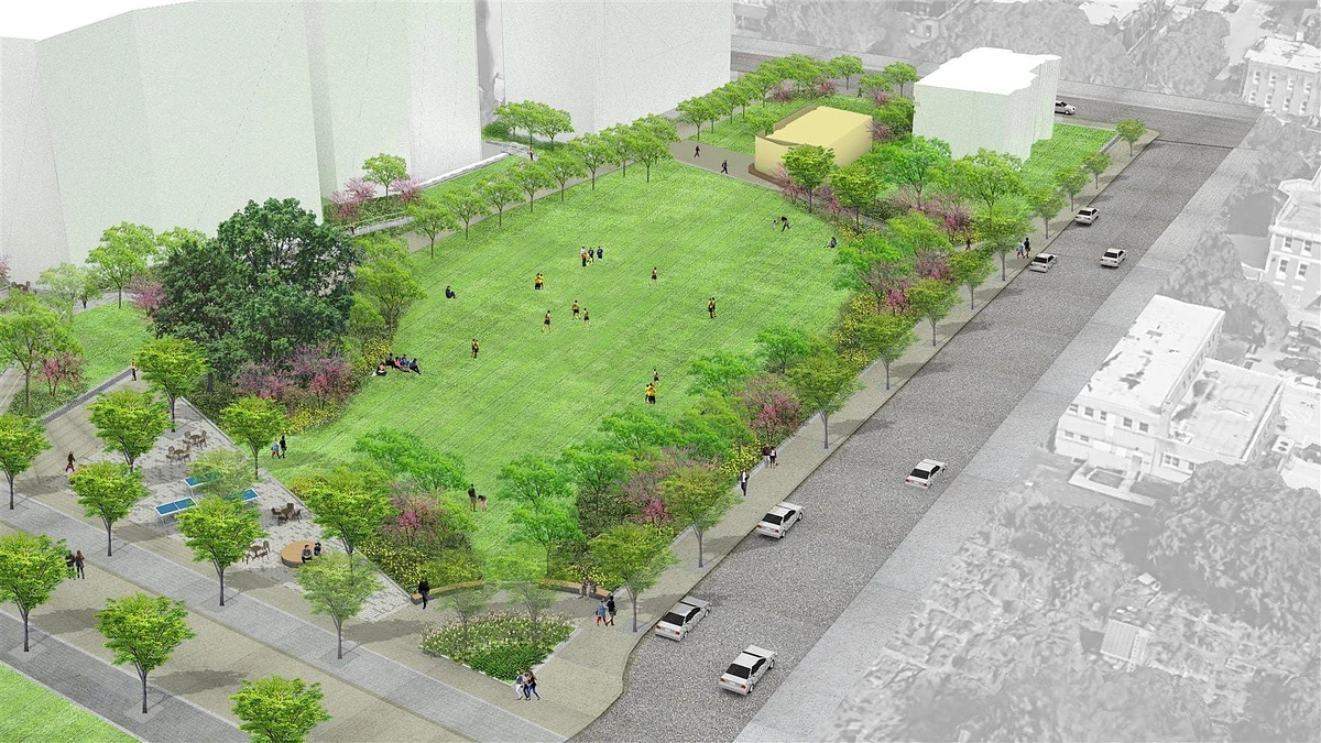 A conceptual rendering of the proposed green space