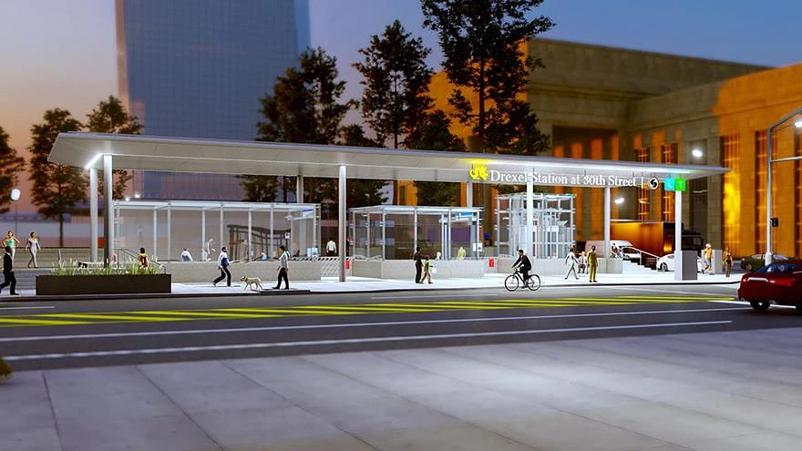 Street level rendering of Drexel Station at 30th Street.