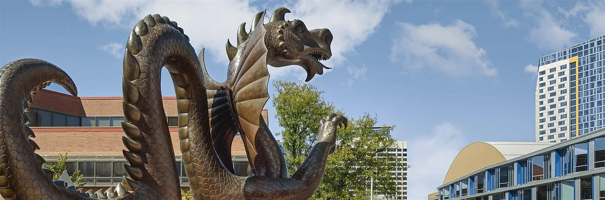 A statue of a dragon on Drexel's campus