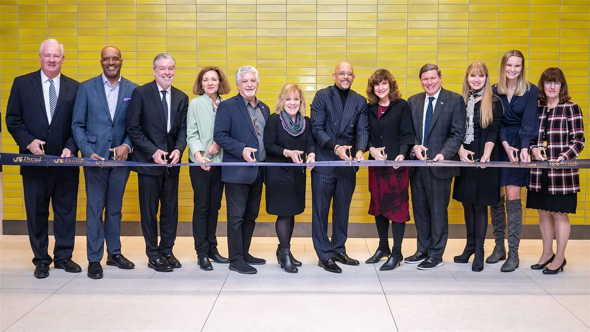 From left to right: John Grady, senior vice president at Wexford; Tim Sanders, senior investment officer at Ventas; Drexel University President John Fry; Nancy Trainer, University architect and associate vice president at Drexel; Alan Greenberger, vice pesident for Real Estate & Facilities and Distinguished Teaching Professor at Drexel; Terri Schmitt, director of Space Planning at Drexel; Senator Vincent Hughes; Laura N. Gitlin, PhD, dean of the College of Nursing & Health Professions and Distinguished University Professor at Drexel; Charles Cairns, MD, Walter H. and Leonore Annenberg Dean of the College of Medicine and senior vice president for medical affairs at Drexel; Elisabeth Van Bockstaele, PhD, founding dean of the Graduate School of Biomedical Sciences and Professional Studies, senior vice president for graduate and online education and dean of the Graduate College at Drexel; Morgan Van Dexter, Drexel nursing student at the College of Nursing & Health Professions; and Mary Gal